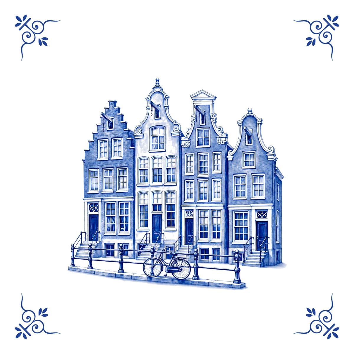Canal houses, Delft blue tile